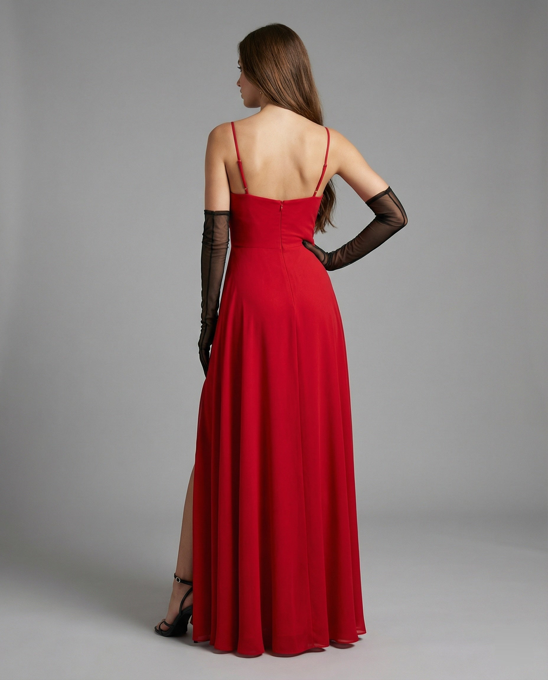 Damen Elegantes Abendkleid mit schwingendem Rock und tiefem Schlitz R&B
