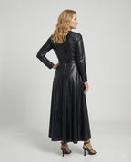 Damen Maxikleid Kunstleder Wickeloptik