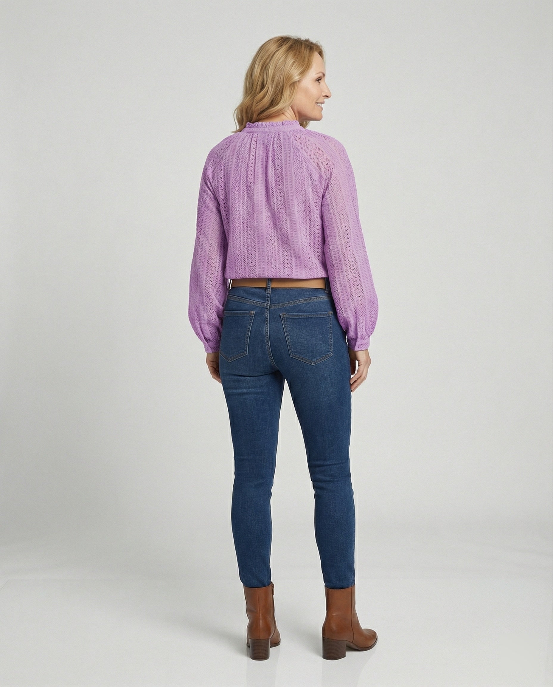 Häkelspitzenbluse Mit V-Ausschnitt Damen
