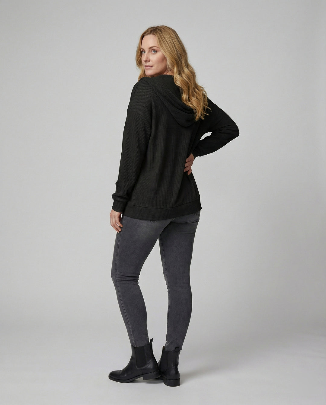 Damen lässige Waffle-Hoodie Jacke mit Reißverschluss R&B