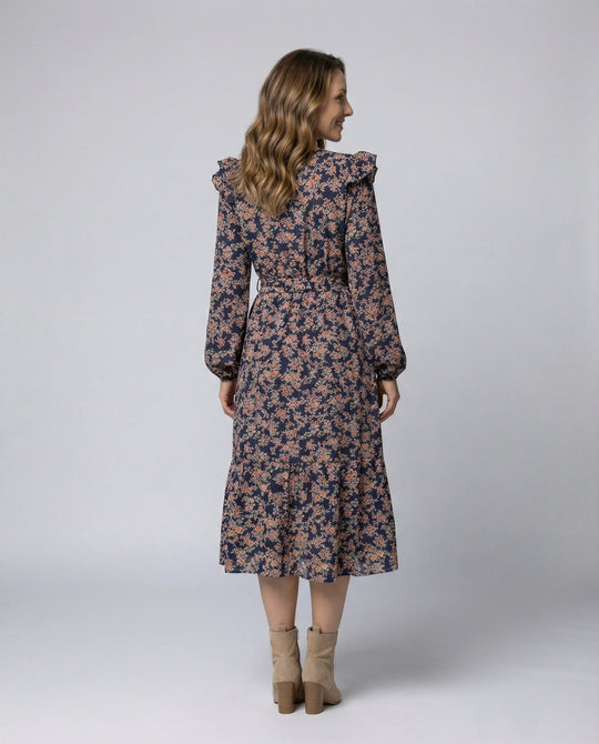 Damen Blusenkleid mit floralem Design und taillierbarem Gürtel R&B