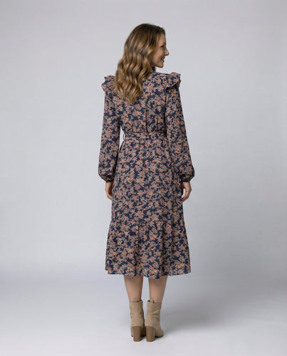 Damen Blusenkleid mit floralem Design und taillierbarem Gürtel R&B