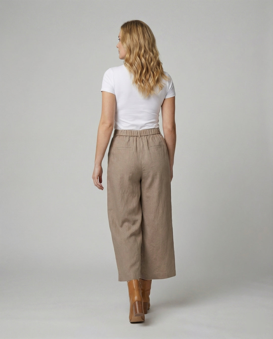 Damen Weite Leinen Stoffhose mit Gummibund und Taschen