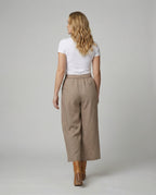 Damen Weite Leinen Stoffhose mit Gummibund und Taschen