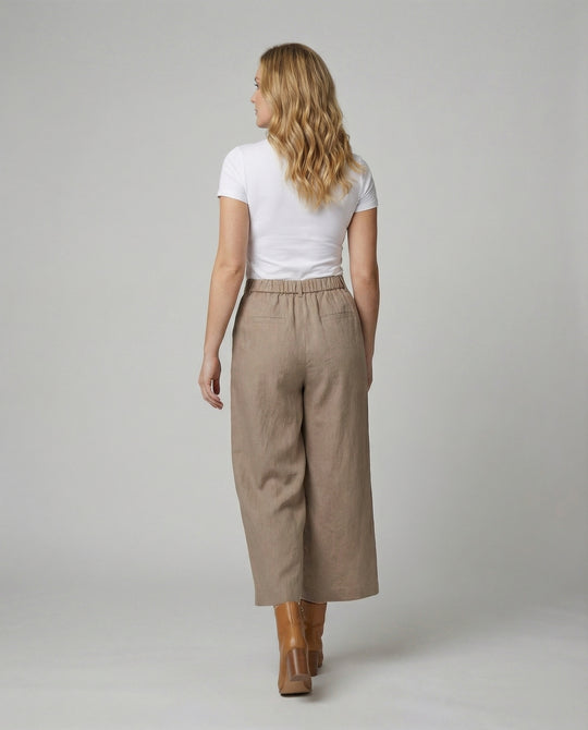 Damen Weite Leinen Stoffhose mit Gummibund und Taschen