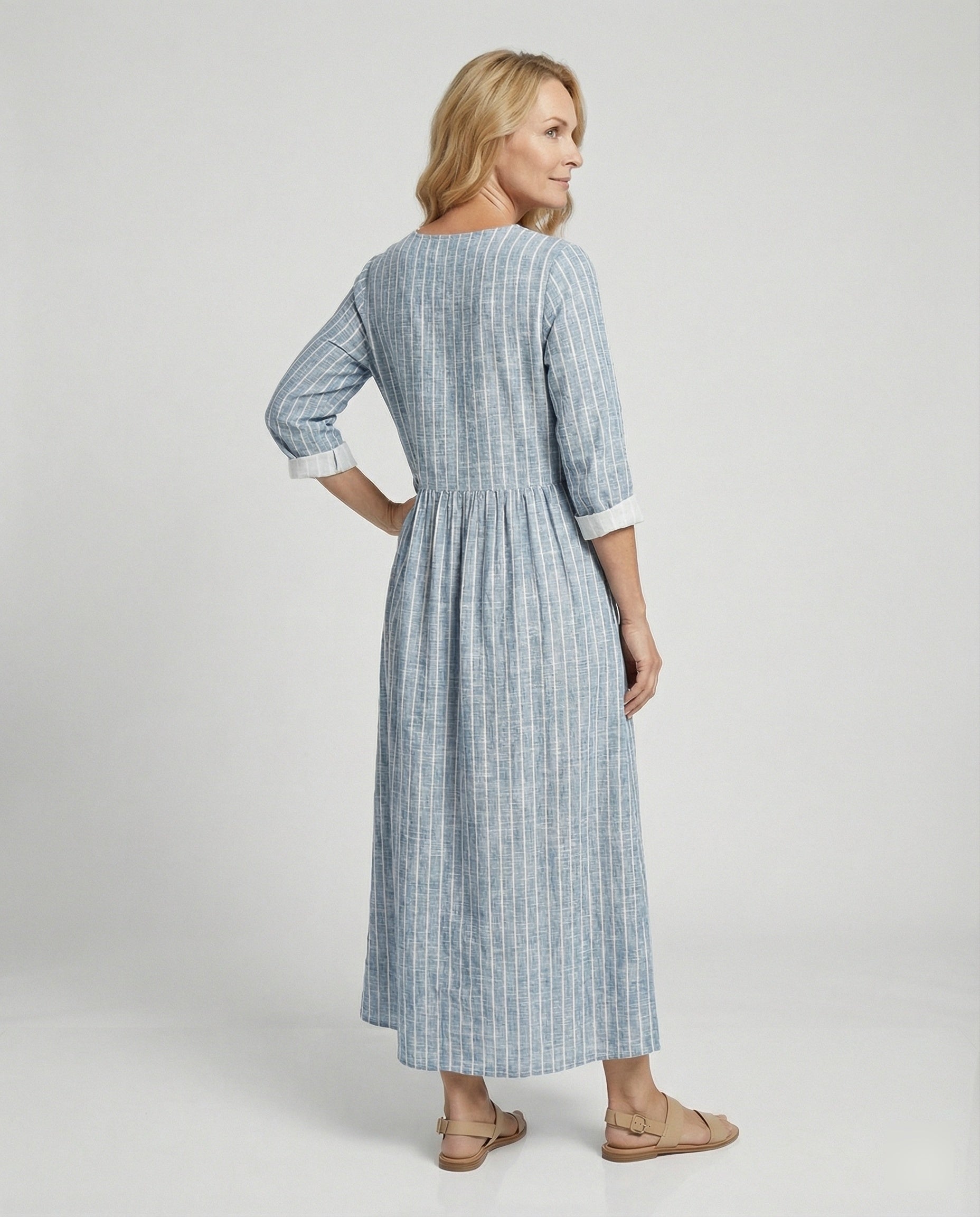 Damen Boho Maxikleid Sommer Leinenoptik