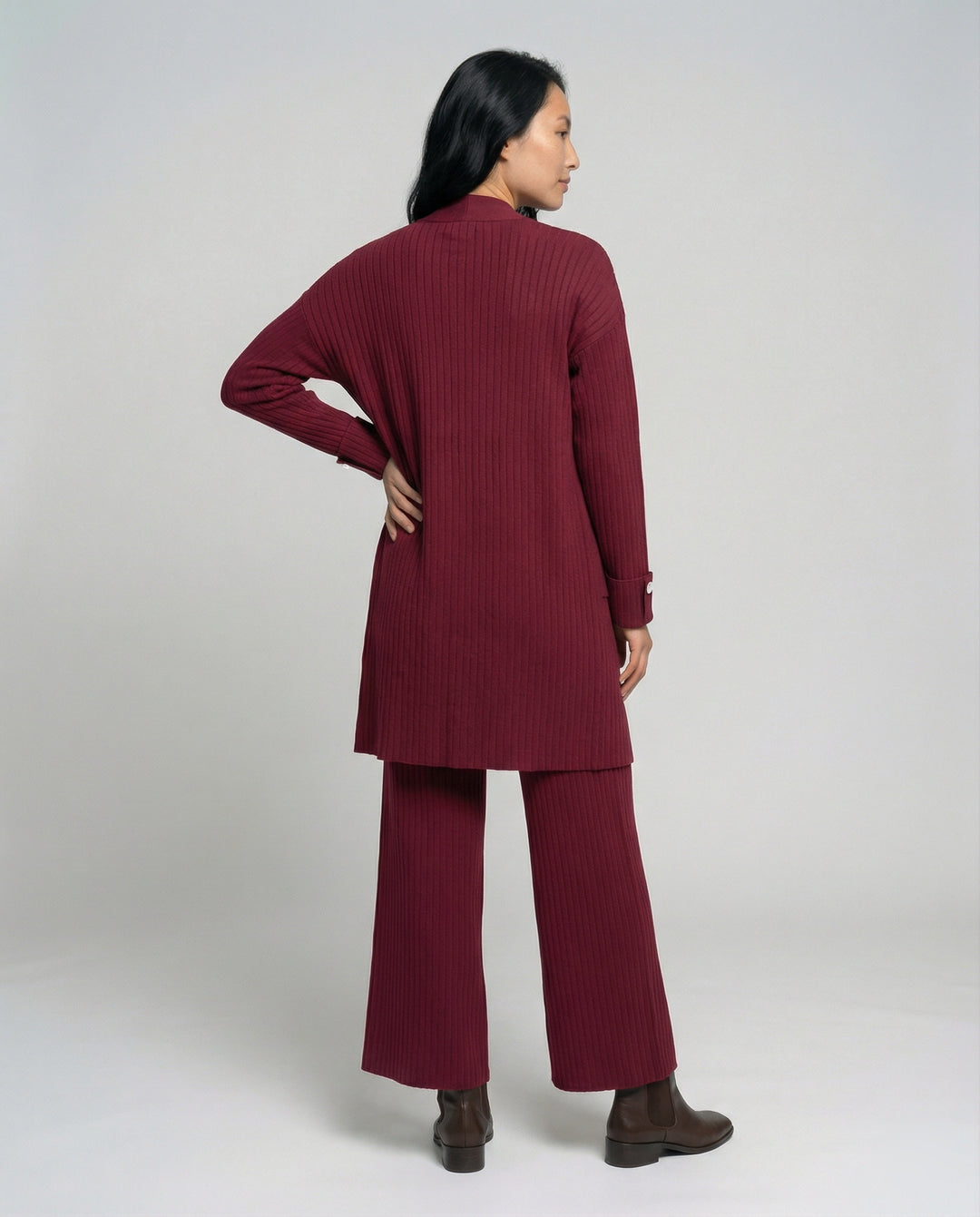 Damen Strick-Loungewear Set mit langen Ärmeln und praktischen Taschen R&B