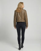 Damen cropped Kunstlederjacke im Biker-Stil