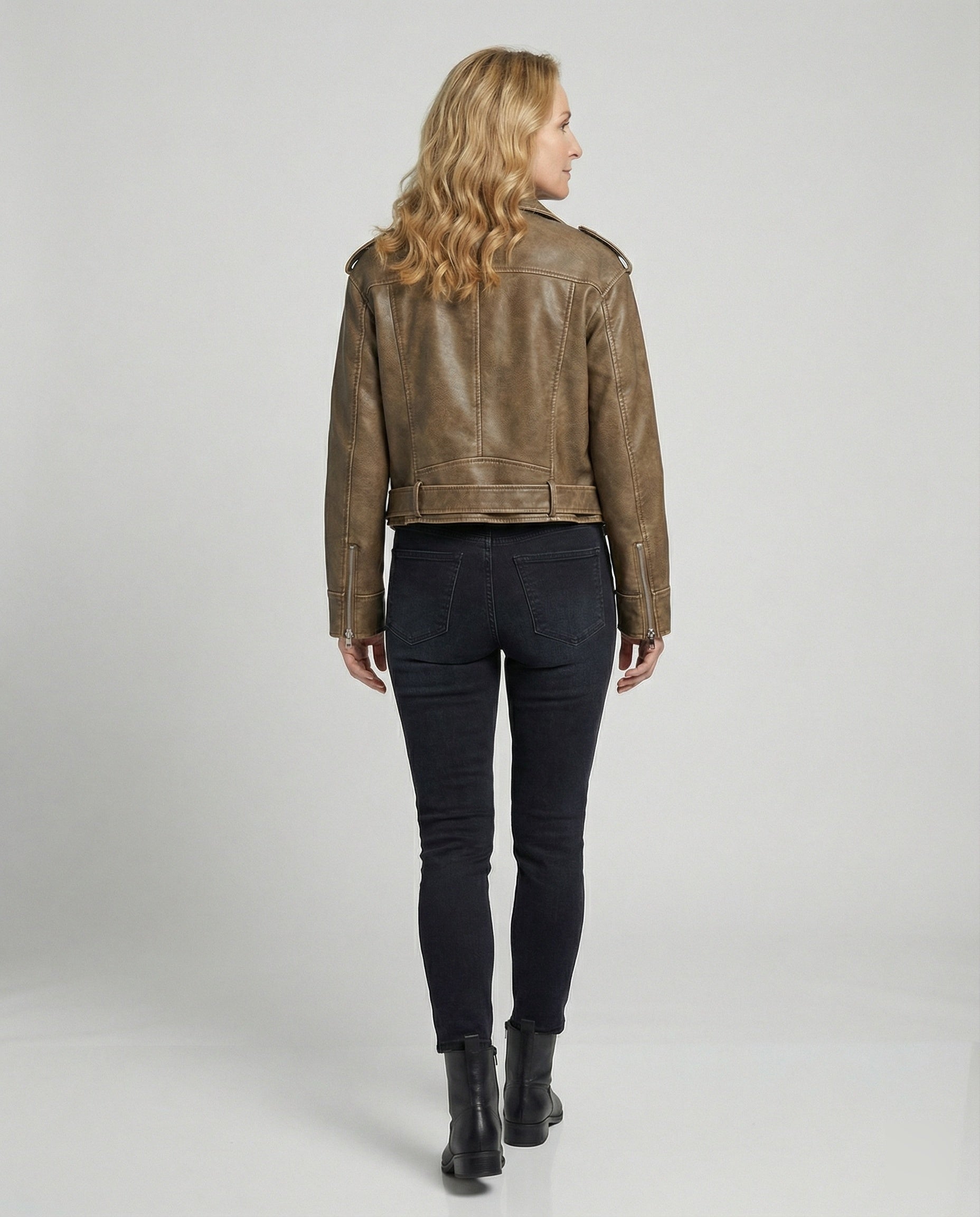 Damen cropped Kunstlederjacke im Biker-Stil