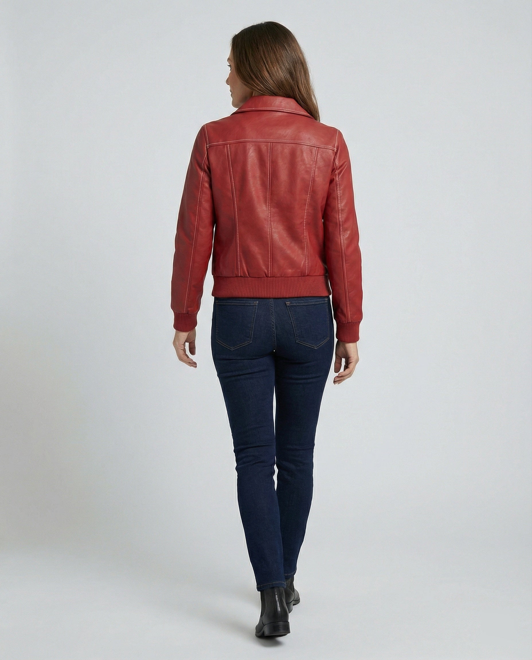 Damen elegante Kunstlederjacke mit hohem Kragen