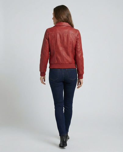 Damen elegante Kunstlederjacke mit hohem Kragen