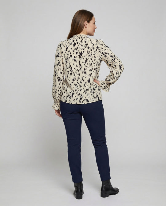 Damen elegante Bluse mit Rüschensaum und stilvollem Tiermuster R&B