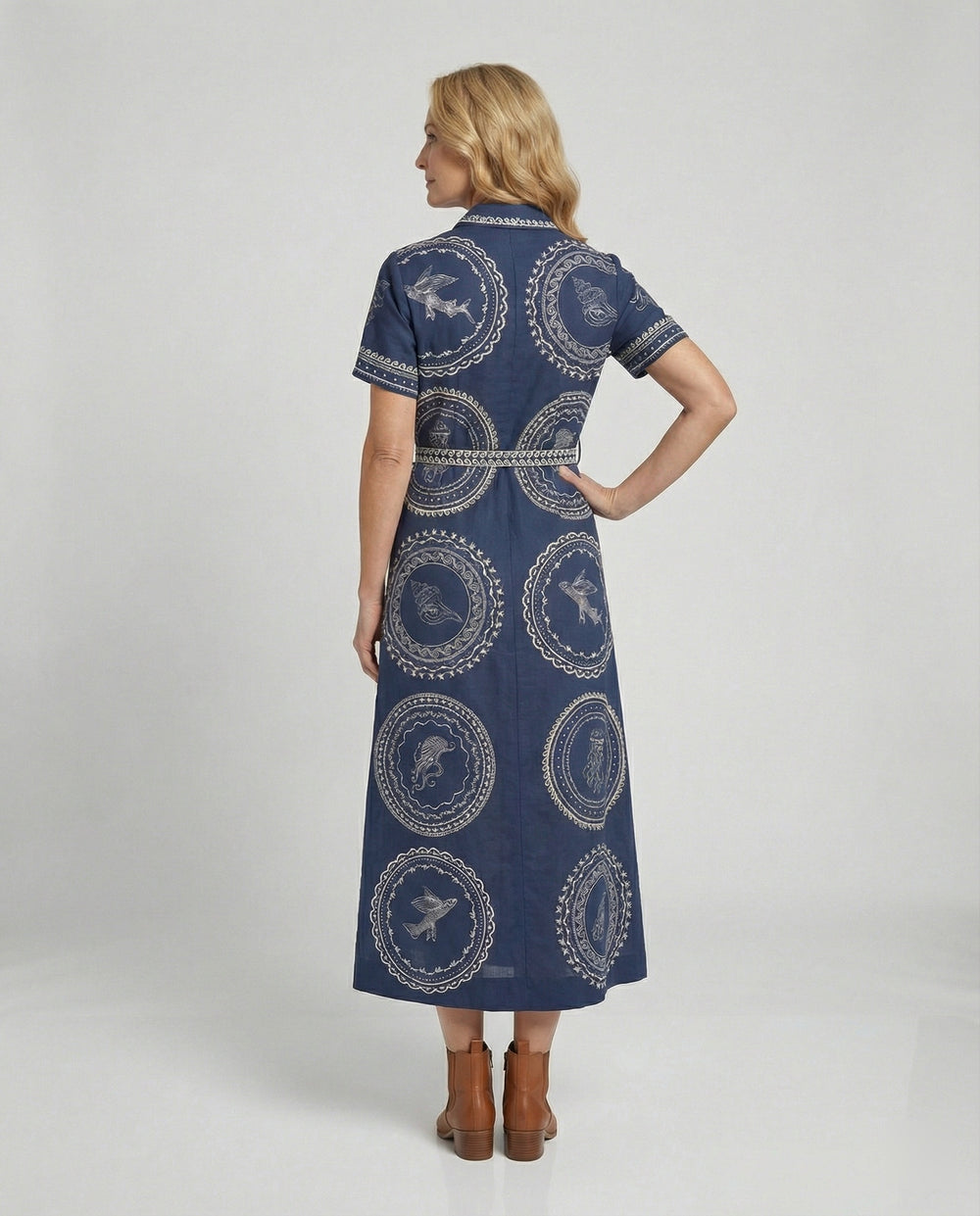 Maxikleid Damen Hemdblusenkleid Print