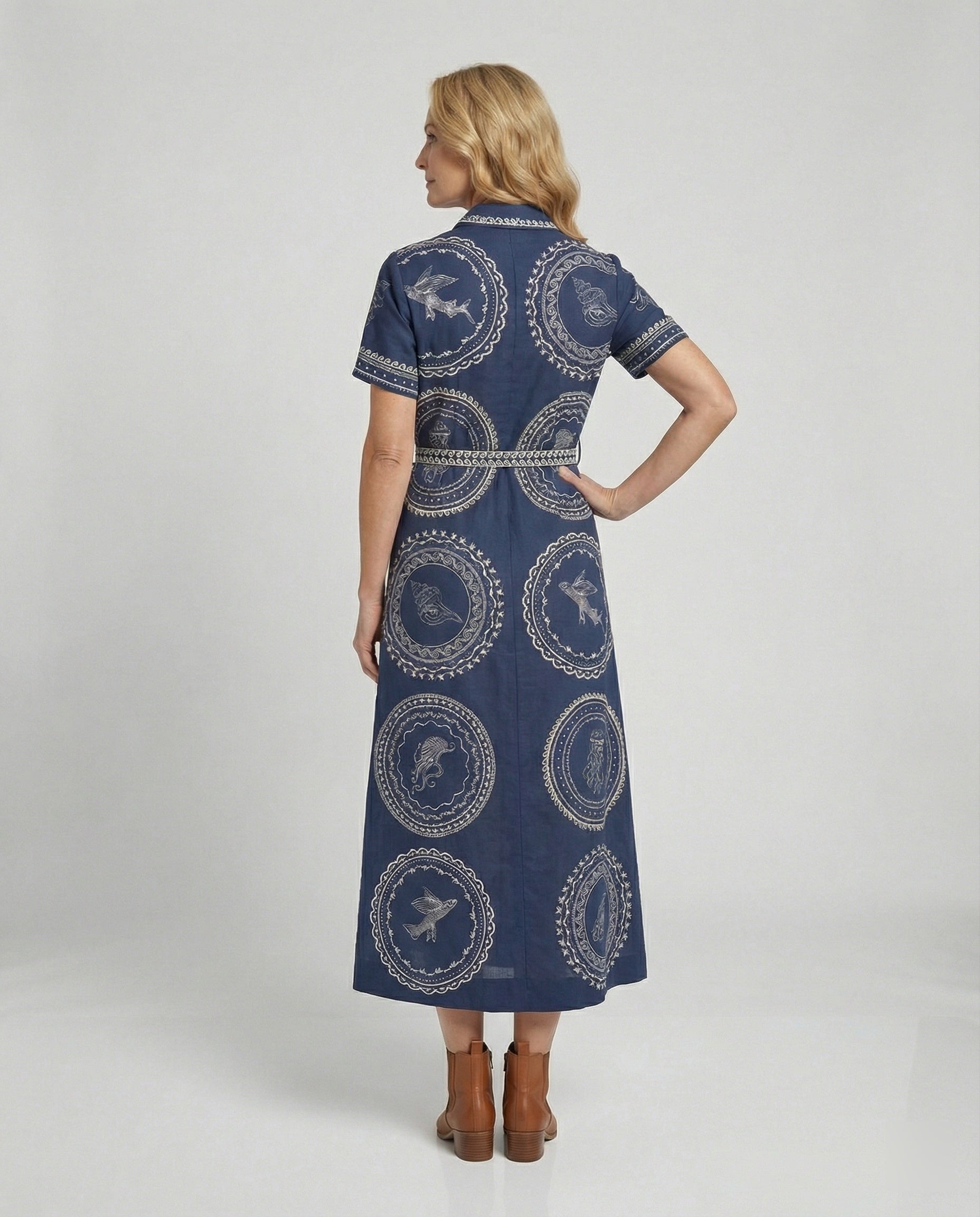 Maxikleid Damen Hemdblusenkleid Print