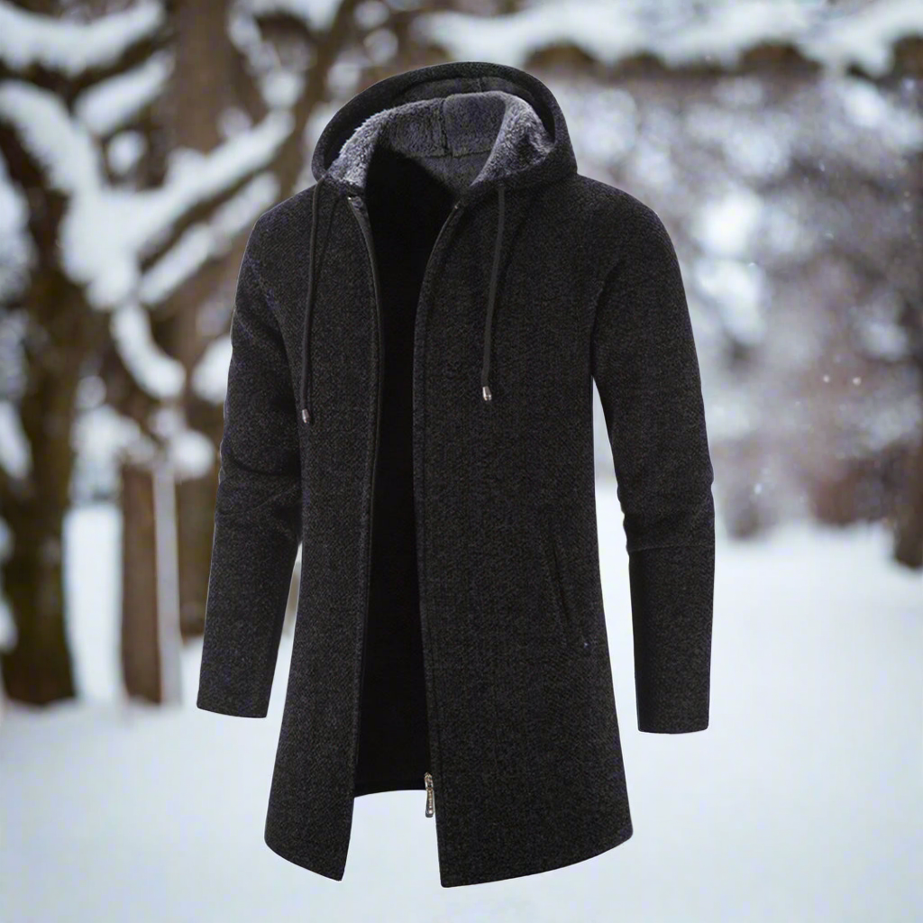 R&B | Jacke Mittellang Reißverschluss mit Kapuze Warm und Bequem