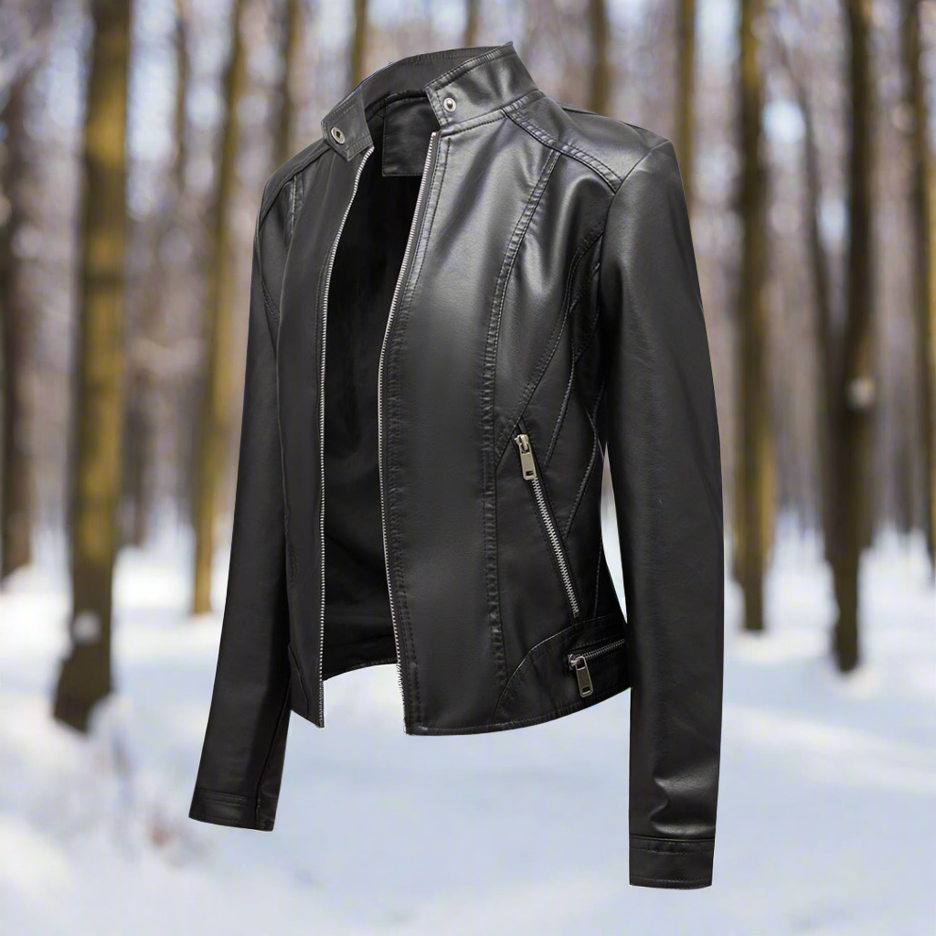 R&B | Lederjacke - Biker-Stil - Reißverschluss - Stehkragen - Slim Fit