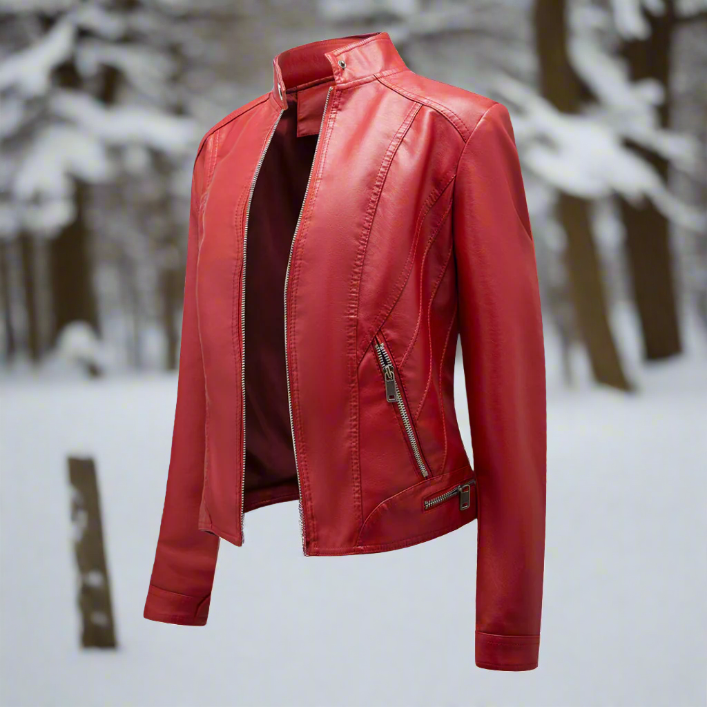 R&B | Lederjacke - Biker-Stil - Reißverschluss - Stehkragen - Slim Fit