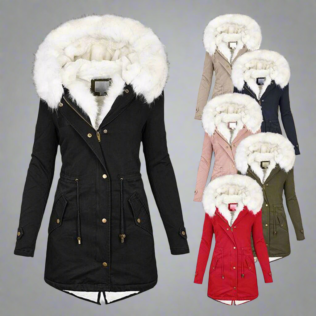 R&B | Faux-Fur-Gefütterte Parka-Jacke - Kapuzenjacke Bis Zur Oberschenkelmitte