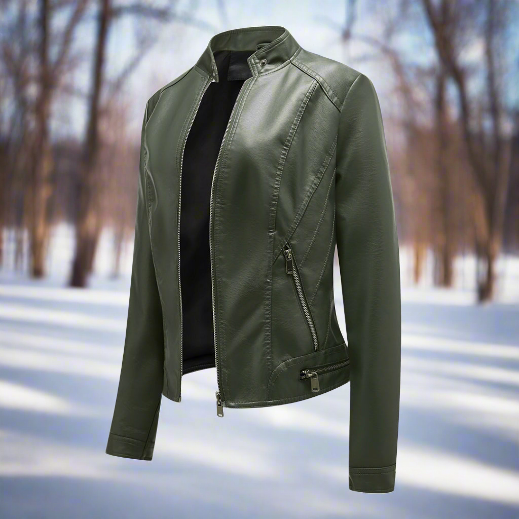 R&B | Lederjacke - Biker-Stil - Reißverschluss - Stehkragen - Slim Fit