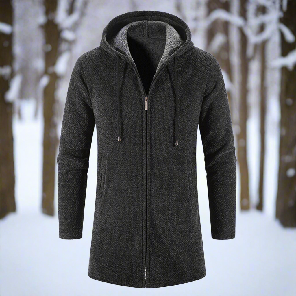 R&B | Jacke Mittellang Reißverschluss mit Kapuze Warm und Bequem