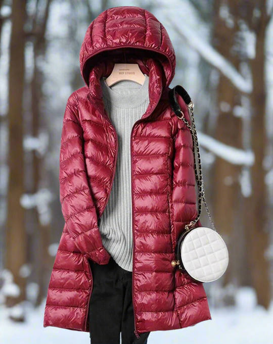 R&B | Lange gepolsterte Jacke Regelmäßige Passform Wasserabweisende Kapuzen Steppjacke