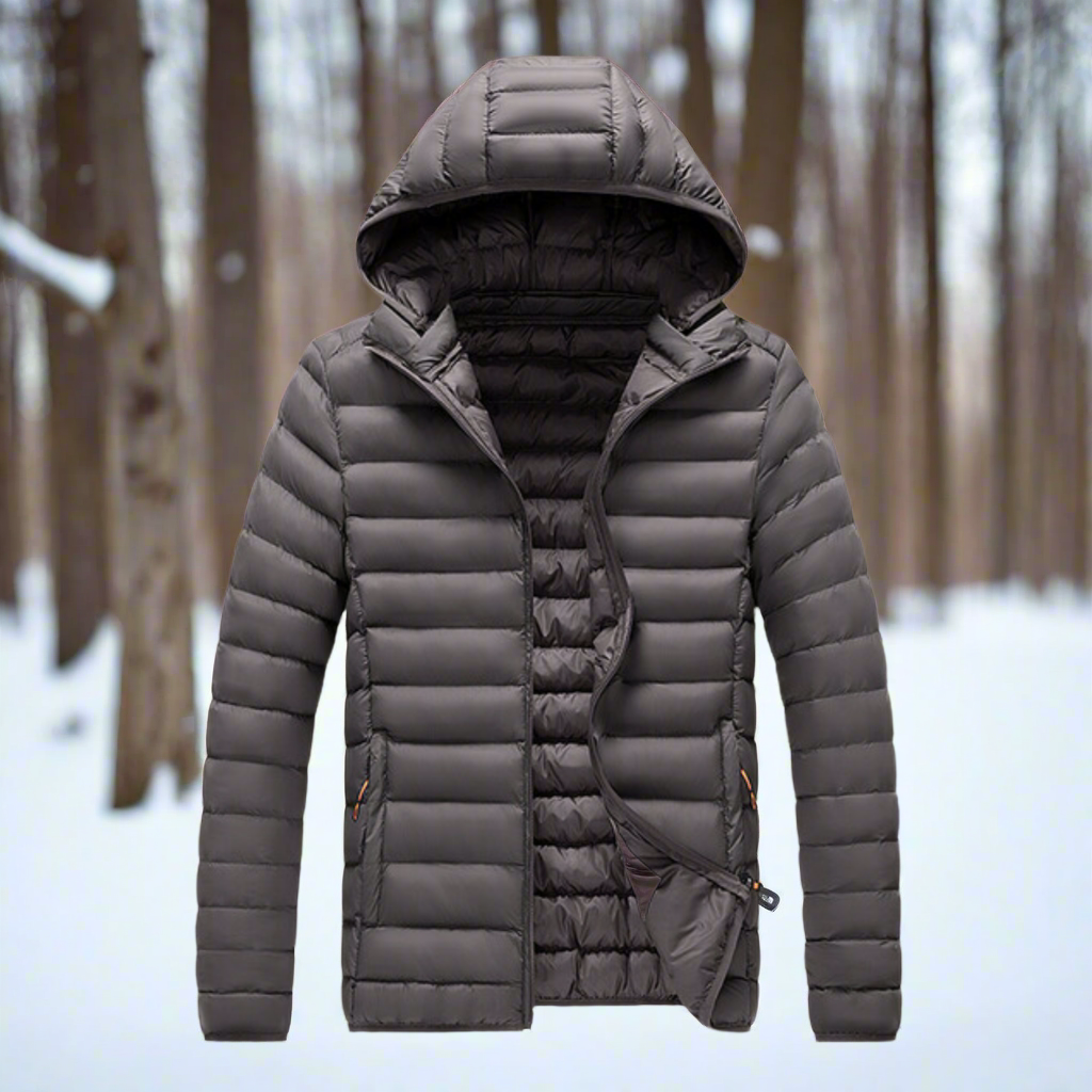 R&B | Nylon Pufferjacke mit Kapuze, gesteppte Pufferjacke
