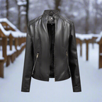 R&B | Lederjacke - Biker-Stil - Reißverschluss - Stehkragen - Slim Fit