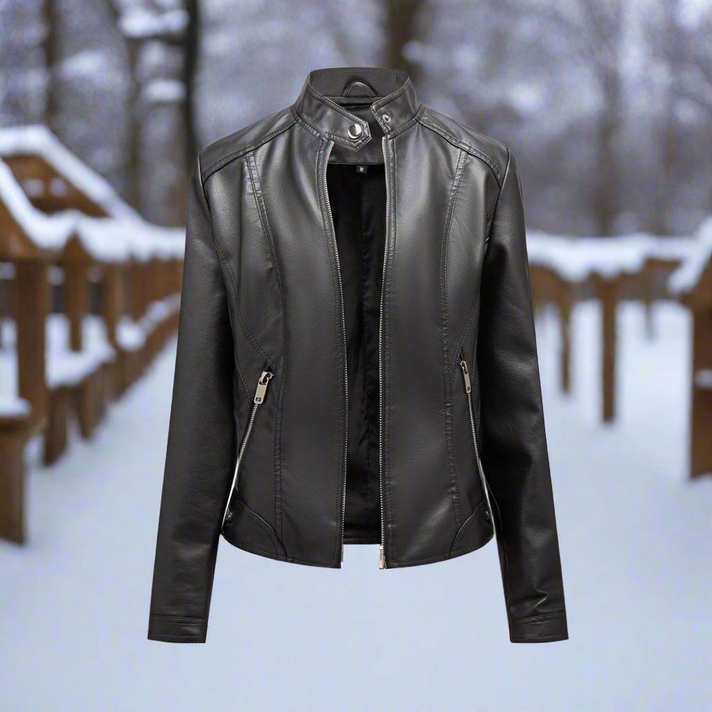 R&B | Lederjacke - Biker-Stil - Reißverschluss - Stehkragen - Slim Fit