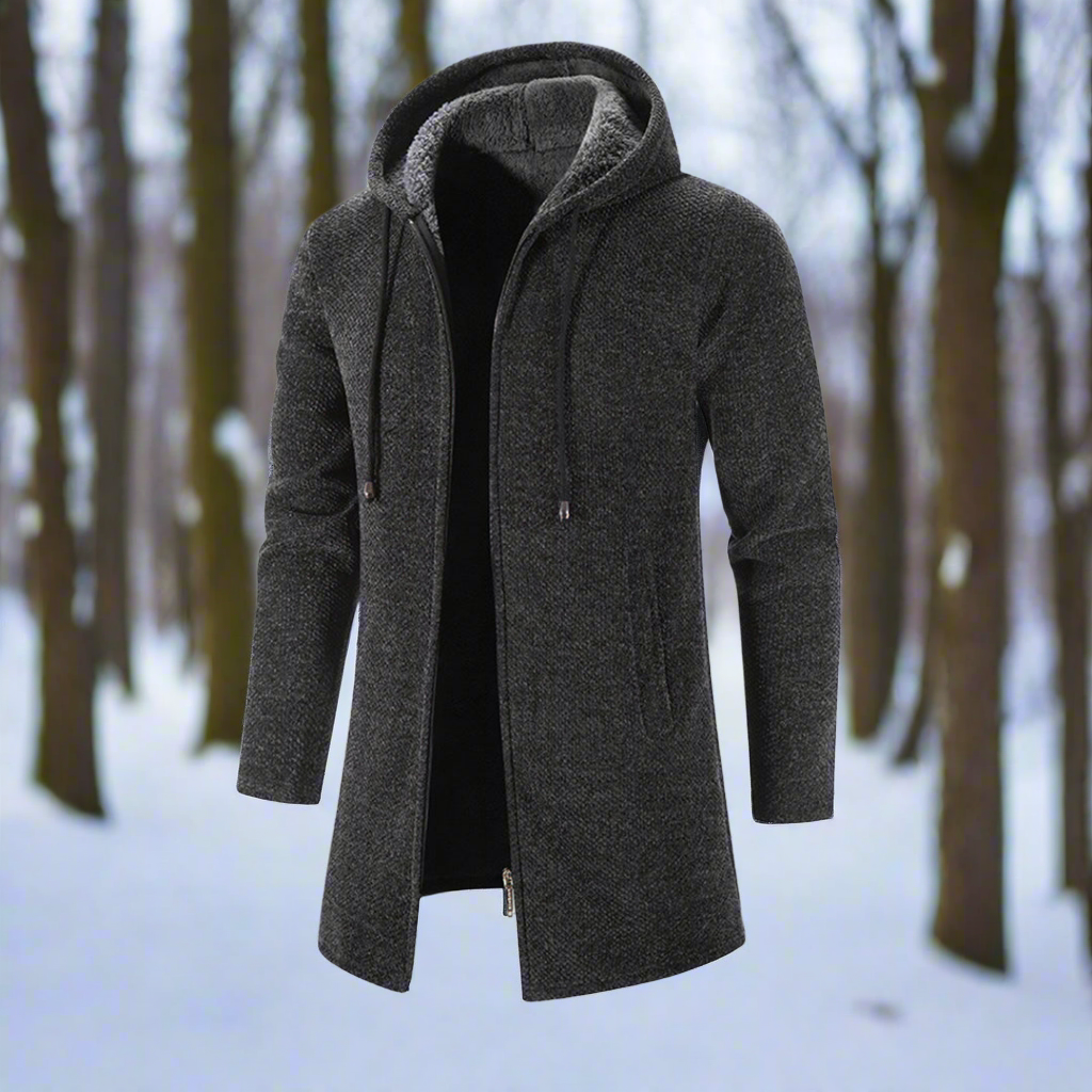R&B | Jacke Mittellang Reißverschluss mit Kapuze Warm und Bequem