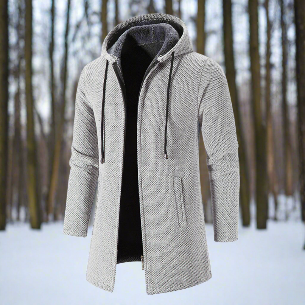 R&B | Jacke Mittellang Reißverschluss mit Kapuze Warm und Bequem
