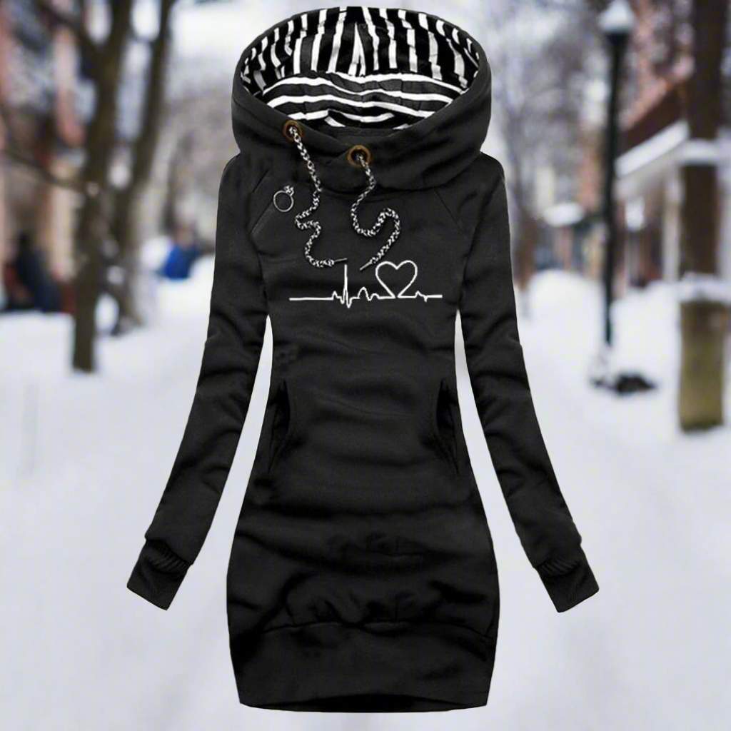 R&B | Sweatshirt Kleid Langarm mit Kapuze Kängurutasche Lässiger Komfort