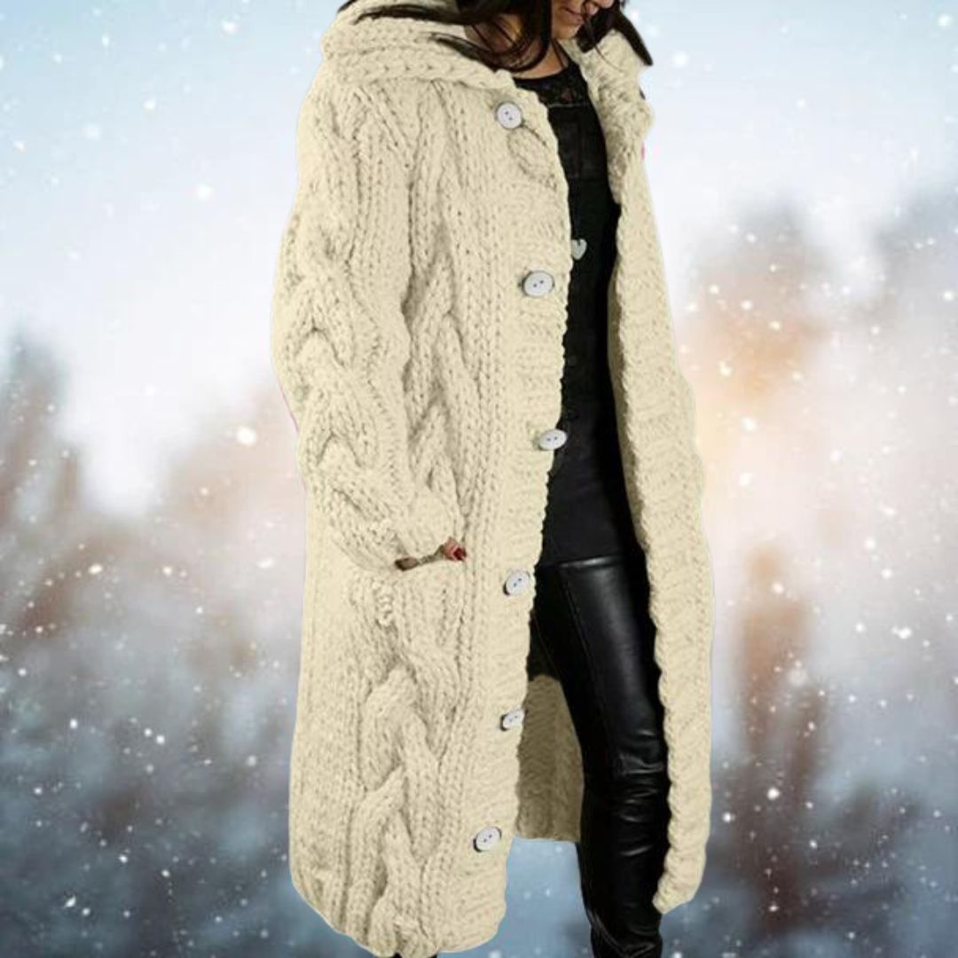 R&B | Verlängerte Strickjacke mit Geflochtenem Design Robuste Acrylwolle Perfekt für Kaltes Wetter