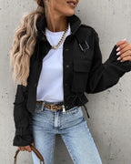 R&B | Beschnittene Übergangsjacke für Damen mit Taschen