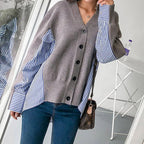 R&B | Einzigartiger Strickcardigan mit Hemdärmeln Weich und Trendy Kontrastdesign