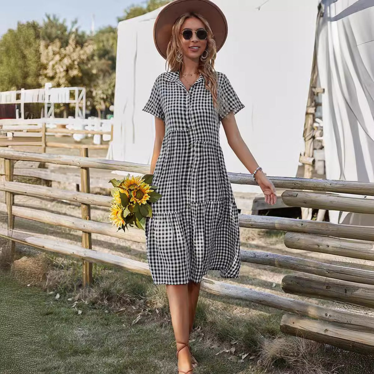 R&B | Hemdkragen kariertes Kleid