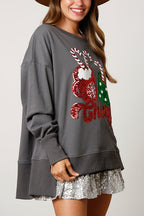 R&B | Weihnachts Süßigkeiten Tasse Pailletten Lässiger Lockere Sweatshirt