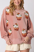 R&B | Weihnachts-Pumpkin-Kuchen Pailletten Rundhals Lockeres Sweatshirt