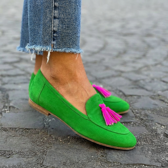 Grüne Loafer mit Pinker Fransenapplikation R&B R&B