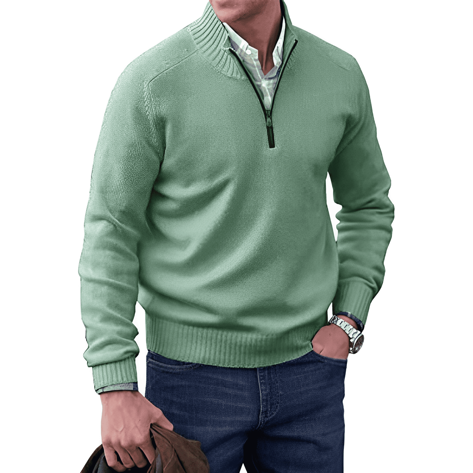 R&B | Klassischer Halb-zip Pullover für Männer Baumwolle Komfortabel und Warm