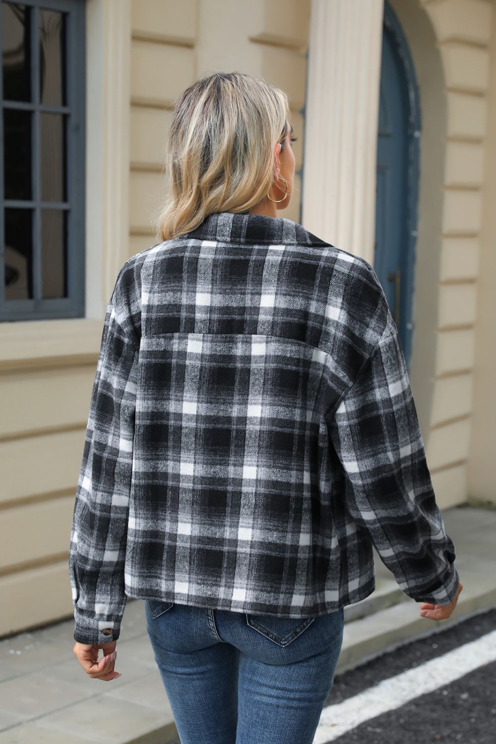 R&B | Eingeschnittener Karomuster-Kragen Jacke mit herabgesetztem Schulterdesign