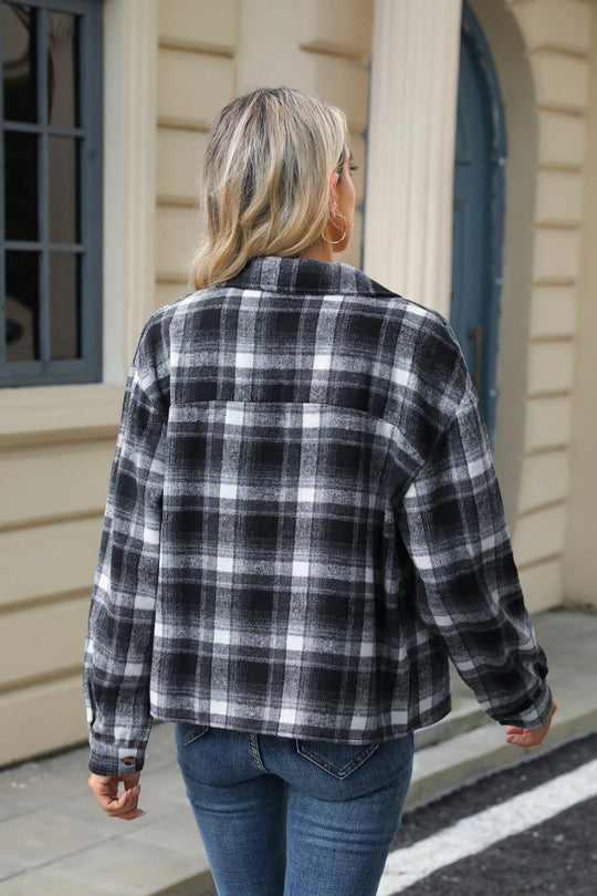 R&B | Eingeschnittener Karomuster-Kragen Jacke mit herabgesetztem Schulterdesign