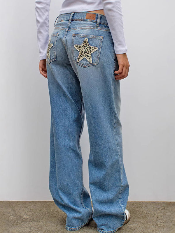 R&B | Retro Leoparden Print Stern Boyfriend Jeans