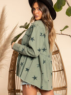 R&B | Kragenhals Sternmuster Langarm Denimjacke