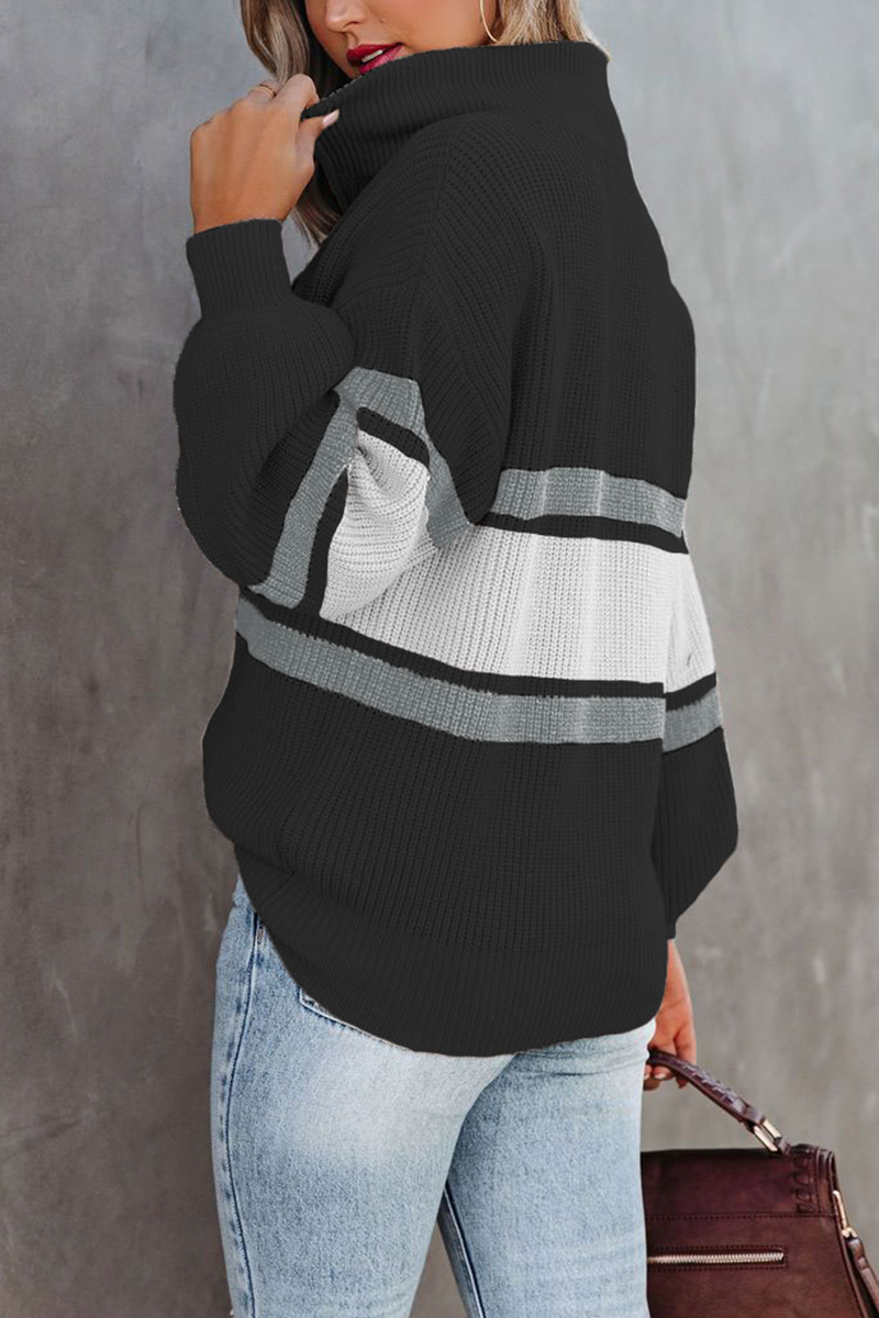 R&B | Gemütlicher, Bequemer Strickpullover mit Reißverschluss und Patchwork-Kragen