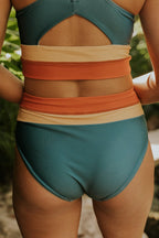 R&B | High Waist Colorblock Marine Cut Back Crop Bikini Set