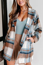 R&B | kariert Revers Mehrknopf-Zwei-Taschen-Midi-Jacke