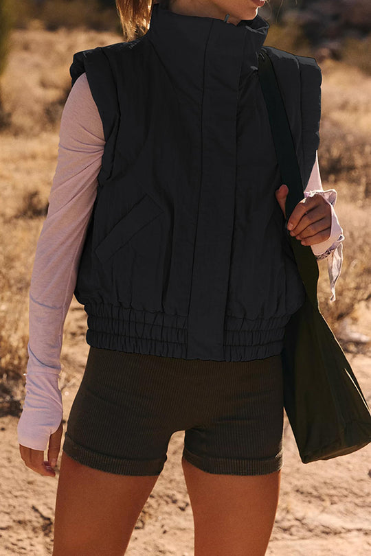 R&B | Stehkragenknopf ärmellos lockerer Taschenkastenjacke
