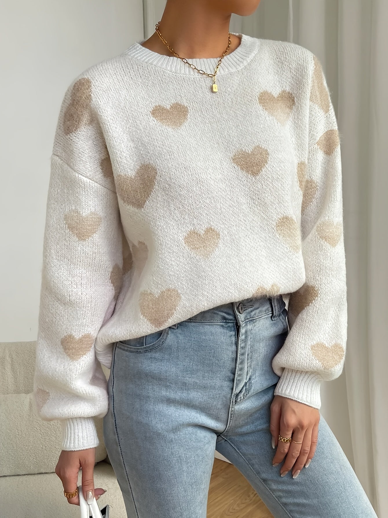 R&B | Lässiger Strickpullover mit Herzchen Damen
