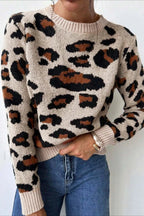 R&B | Pullover mit Farbfeld und Leopardenmuster und Rundhalsausschnitt