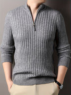 R&B | Strickpullover mit Hohem Kragen und Reißverschluss Geripptes Design Weiches Material
